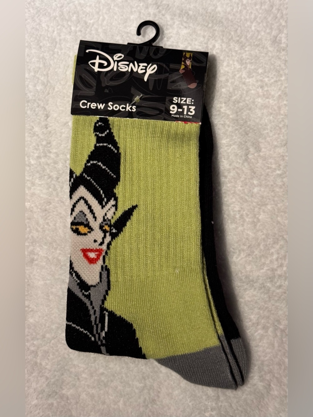 Disney Maleficent Crew Socks Black Gray Green